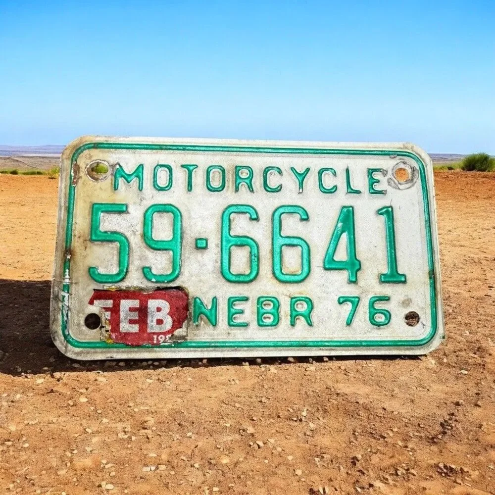 License Plate Vintage Motorcycle Sarpy County Nebraska 1976 59-6641 Rustic USA